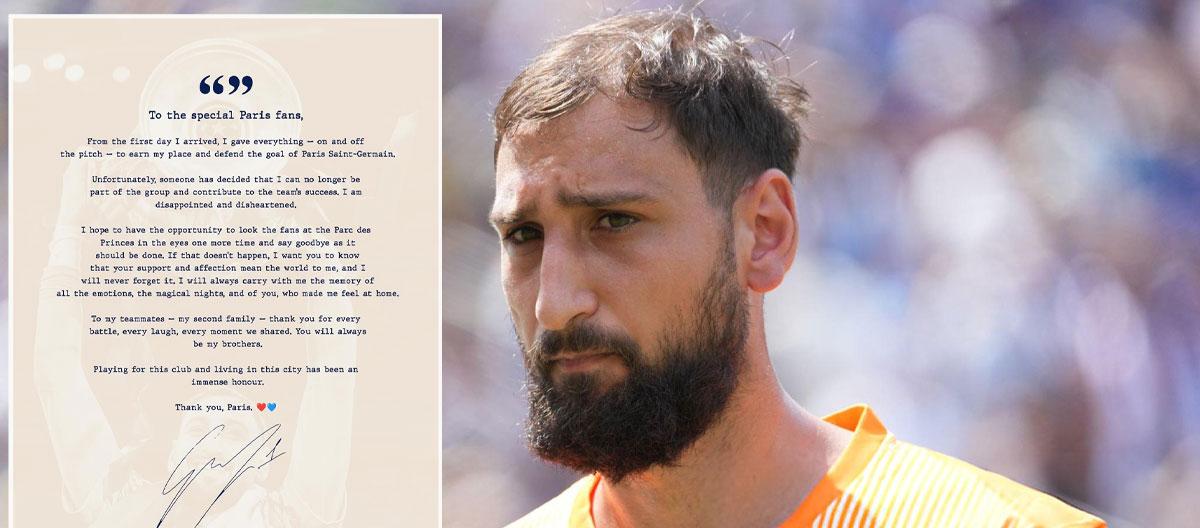 无预警遭宣布将被雪藏，巴黎圣日耳曼门将詹路易吉·多纳鲁马感到心灰意冷..