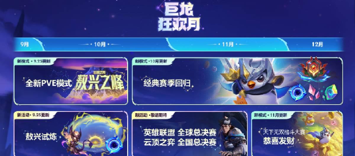 云顶之弈PVE新模式敖兴之峰震撼登场，同时还推出了巨龙狂欢月超级福利活动