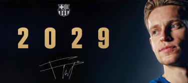 Barcelona officially completes contract extension with Netherlands international defensive midfielder Frenkie de Jong..