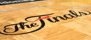 NBA Finals venue will have the gold trophy and the word "Finals" repainted