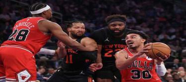 Anunoby's explosive 31 points led the Knicks to a 136-96 victory over the Bulls.