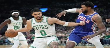 Brown scored 26 points and Tatum added 25, as the Celtics easily defeated the 76ers 123-91.